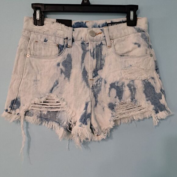 BlankNYC The Barrow Acid Wash Destroyed Vintage High Rise Short Blue/White Sz 26 - Picture 11 of 13